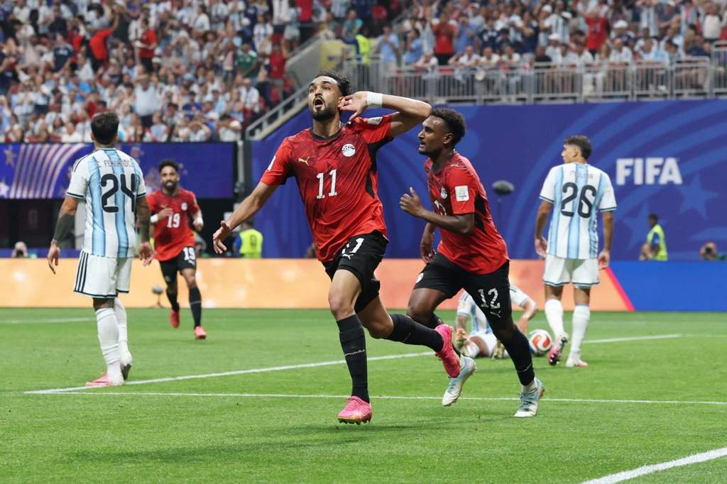Pemain Mesir Ziko merayakan gol ke gawang Argentina di Piala Dunia 2026