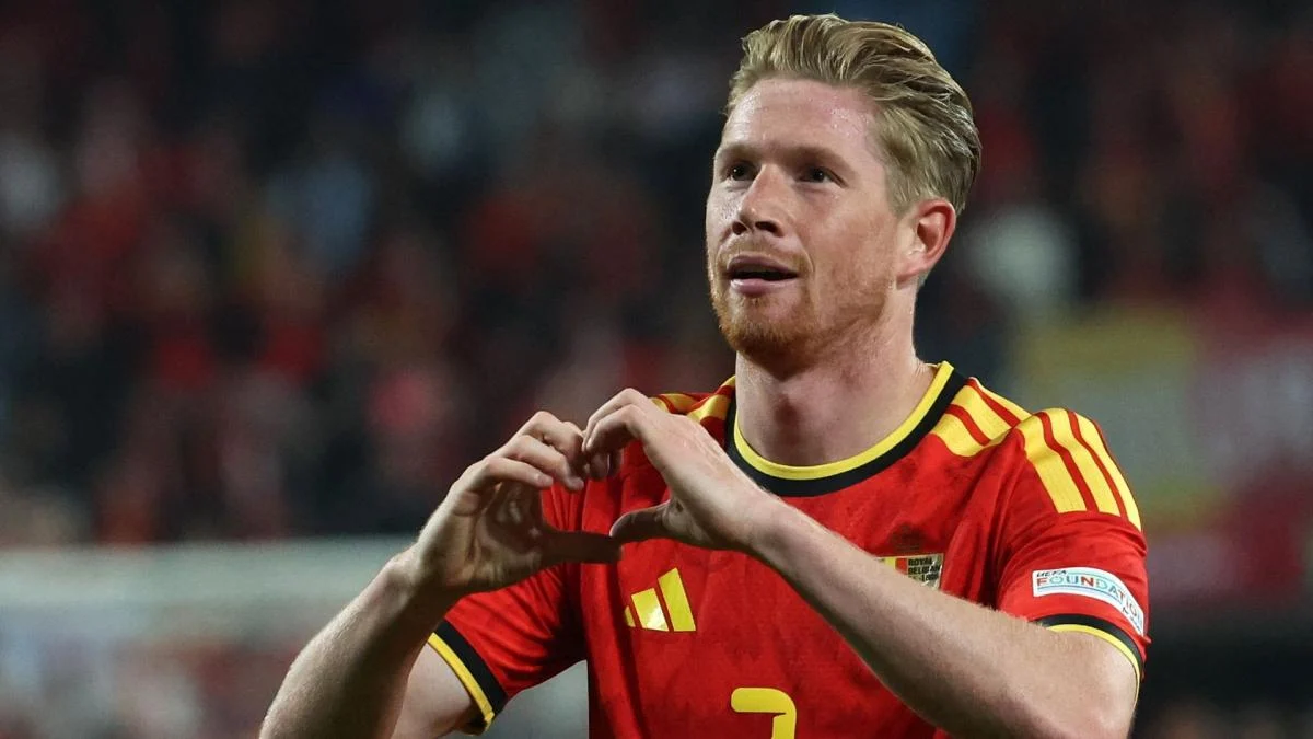 Kevin De Bruyne merayakan gol bersama pemain Belgia saat melawan Turki di Ligue des Nations
