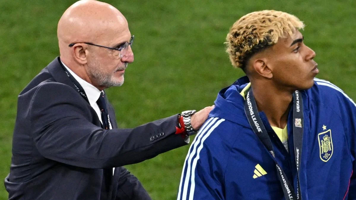 Lamine Yamal merayakan gol untuk timnas Spanyol dalam laga Nations League melawan Kroasia