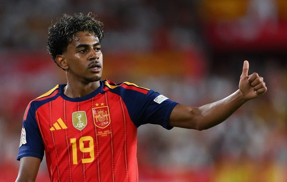 Lamine Yamal merayakan gol saat Spanyol melawan Kroasia di Liga Nations Sevilla