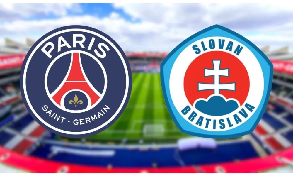 Para pemain PSG merayakan gol saat mengalahkan Slovan Bratislava 6-1 di Parc des Princes