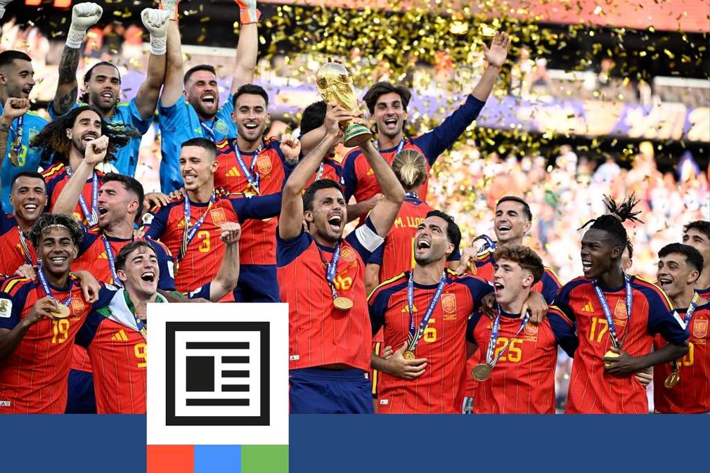 Halaman depan surat kabar Marca merayakan trofi Piala Dunia Spanyol.
