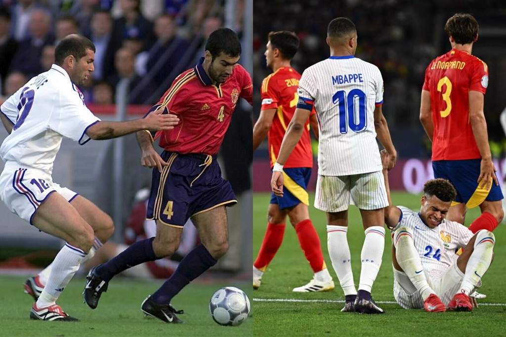 Pemain Prancis dan Spanyol berebut bola di semifinal Piala Dunia 2026