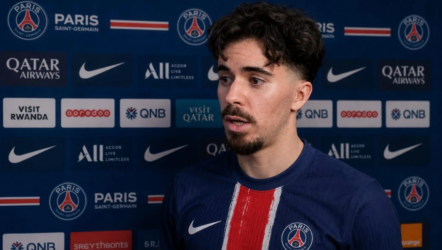 Gelandang PSG Vitinha menguasai bola di lini tengah saat pertandingan Ligue 1 di Parc des Princes